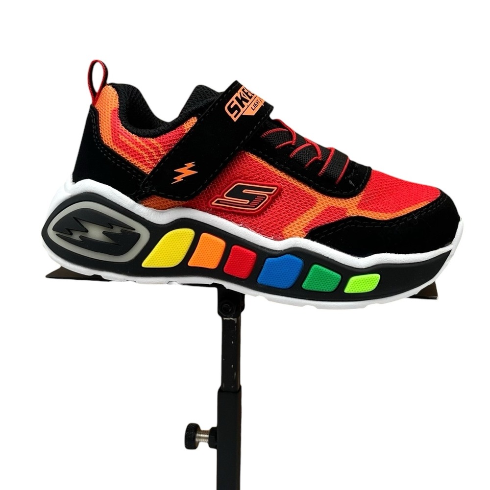 Skechers Toddler Boys Light-Up Sneaker Size 9 Slip-on Black Red Multicolor Shoes